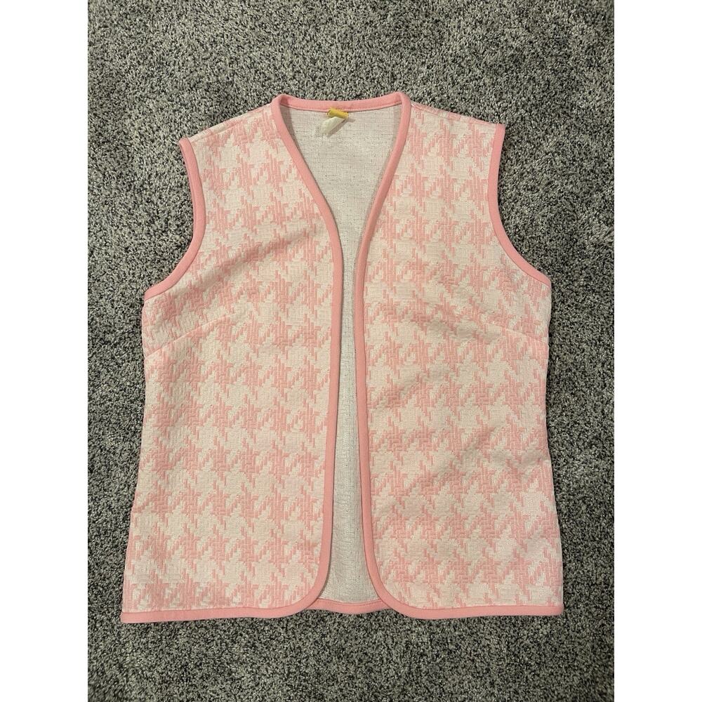 Vintage Beeline Pink White Houndstooth Print Polyester Best Med/Large